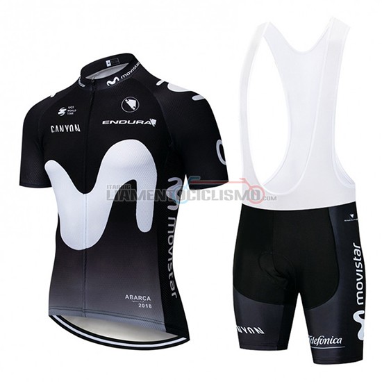 Abbigliamento Ciclismo Movistar Manica Corta 2019 Nero Bianco